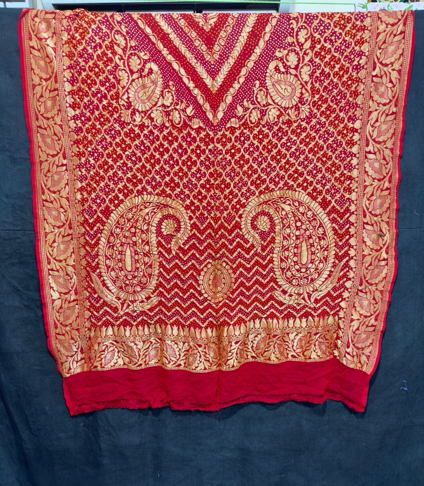 Paisley inspired bandhani banarsi Dupatta Traditional Dupatta - Saffronfashionindia