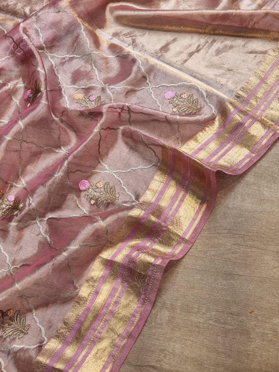 Pink Banarsi organza tissue silk sarees - Saffronfashionindia