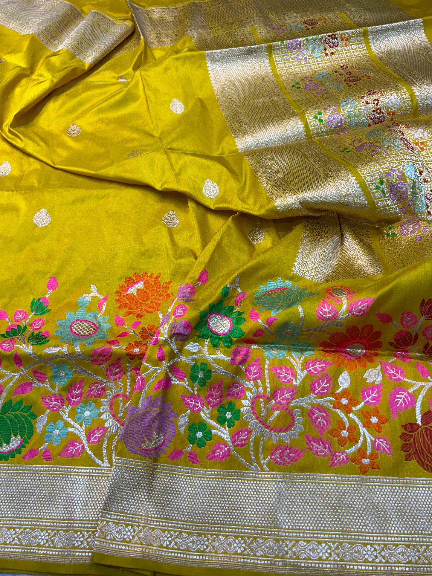 Varia double katan silk saree kadwa weaving sari blouse Saffronfashionindia