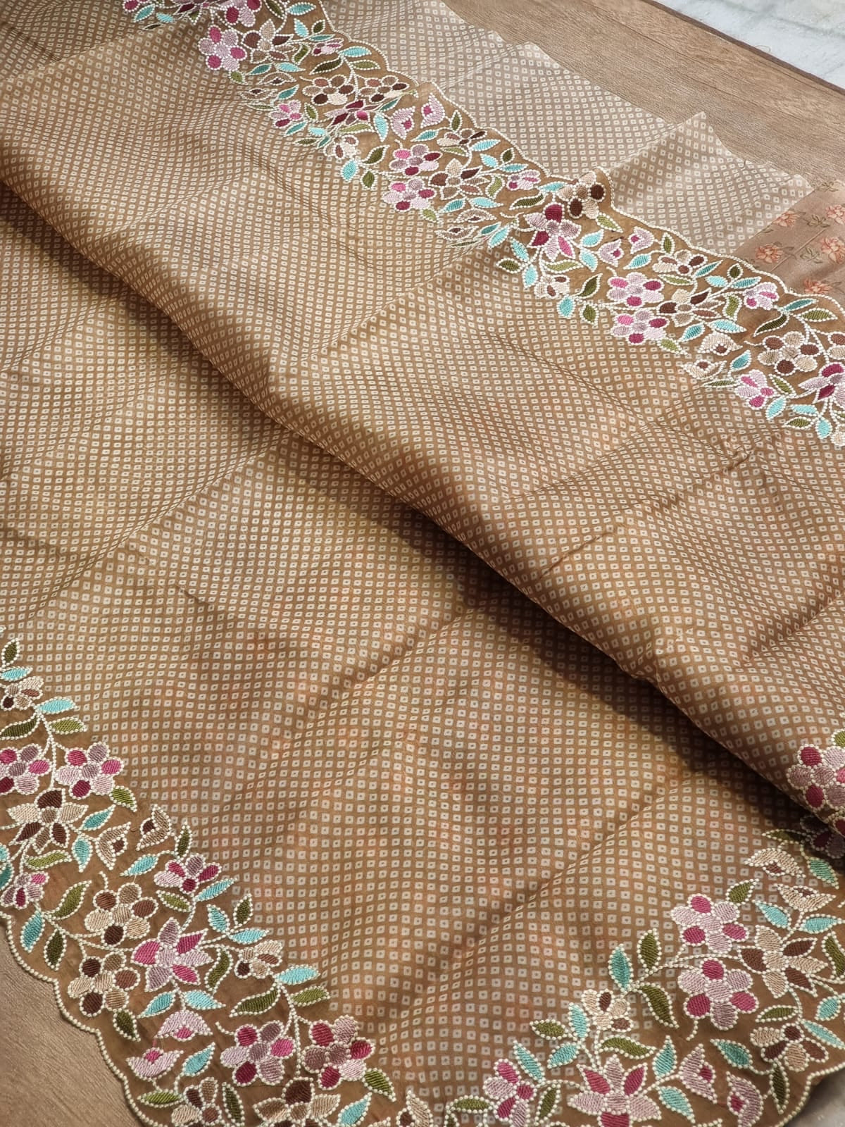 Multi bandhej printed inspired organza silk sarees - Saffronfashionindia