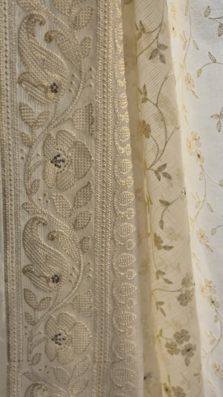 White tussar Kora saree zari silk sarees blouse - Saffronfashionindia