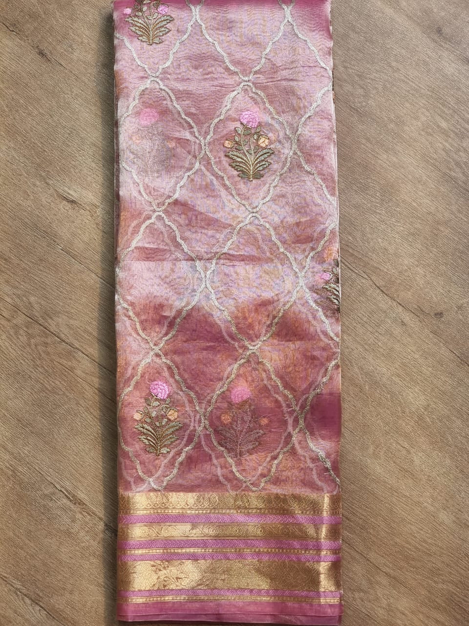 Pink Banarsi organza tissue silk sarees - Saffronfashionindia