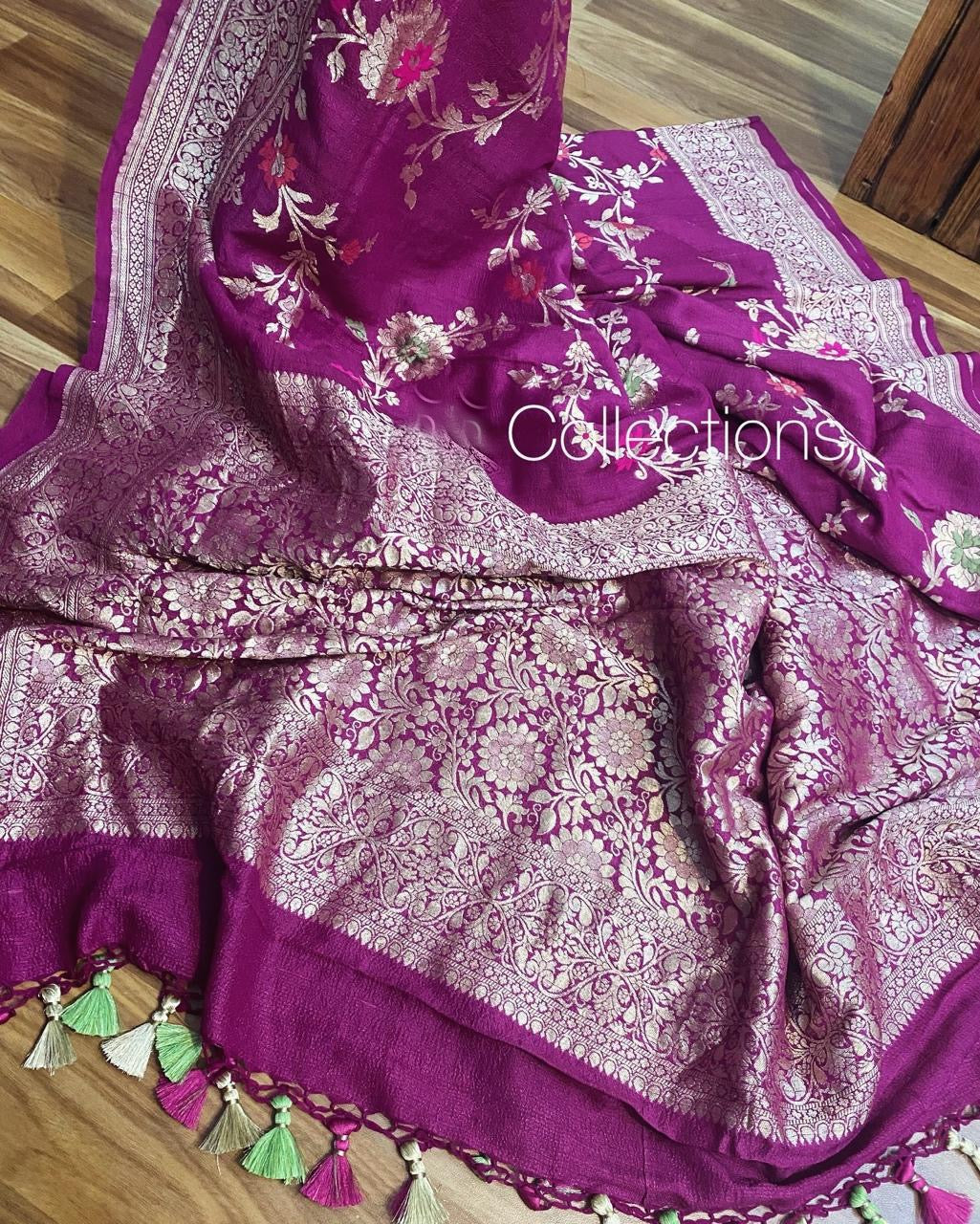 Kaminisha tussar Gorgette saree handloom sarees Indian saree blouse - Saffronfashionindia