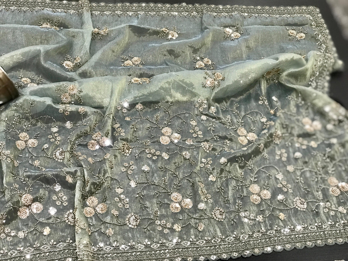 Elegant handwork saree floral sarees Indian sari blouse SaffronFashion