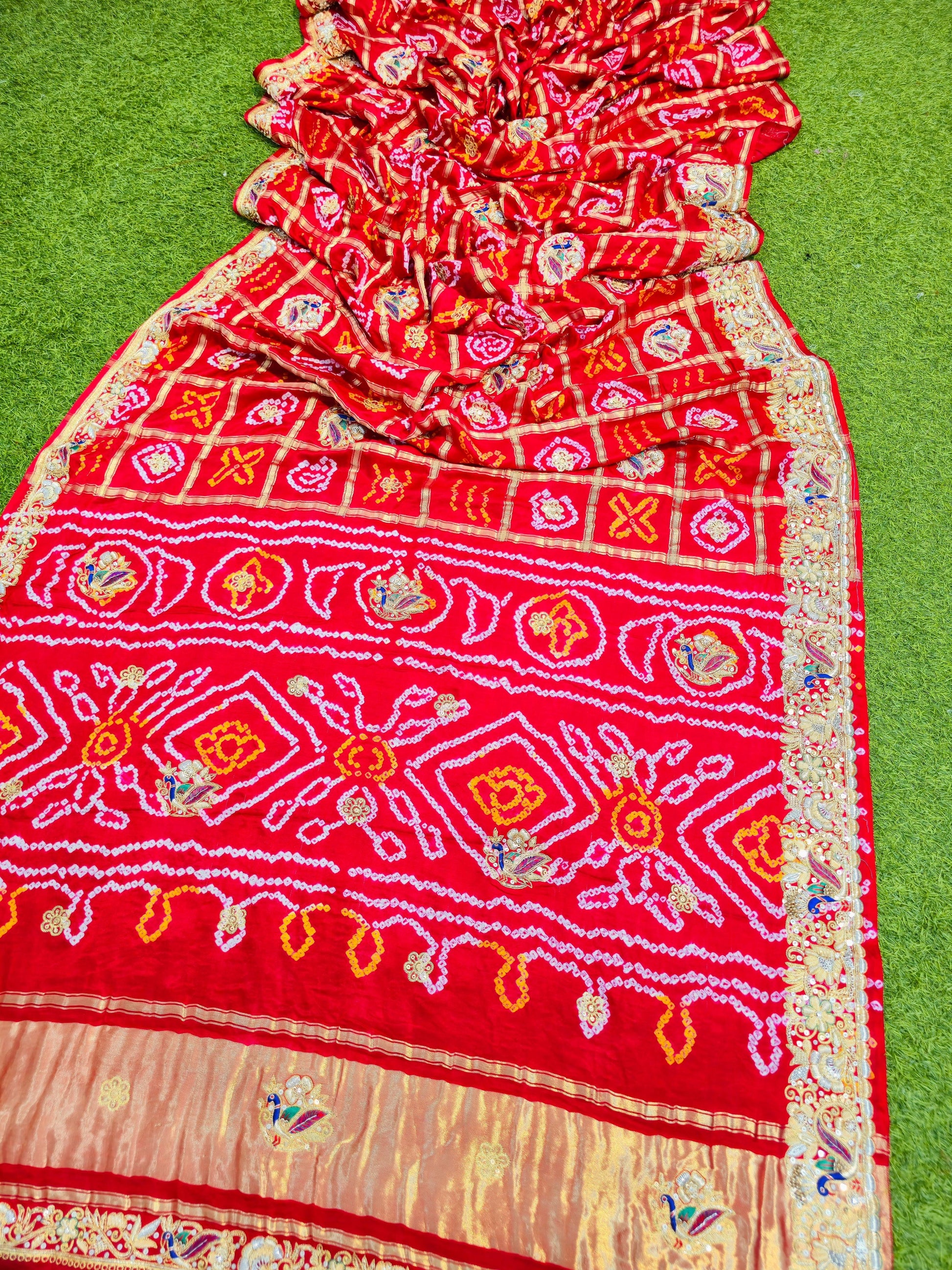 Red gharchola saree gajji silk sarees Indian traditional sari blouse SaffronFashion