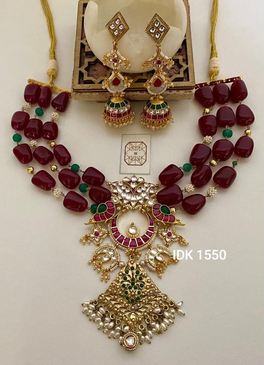 Mohito necklace set Kundan necklace pacchi Kundan women necklace earrings - Saffronfashionindia