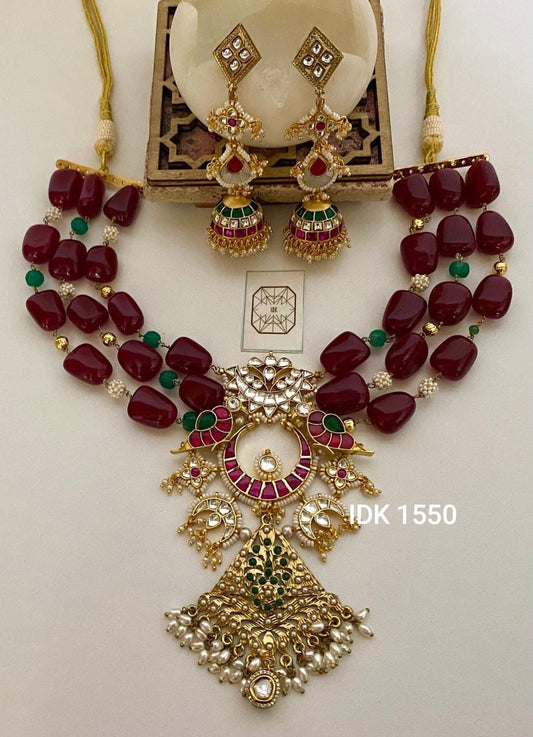 Mohito necklace set Kundan necklace pacchi Kundan women necklace earrings - Saffronfashionindia