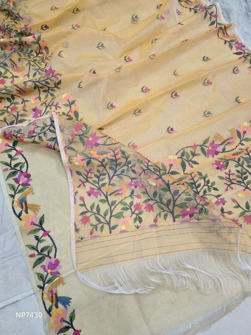 Pure Tantuj saree jamdani saree Indian sari blouse SaffronFashion