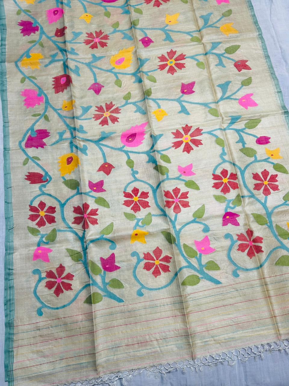 Lamaina floral tussar handwoven sarees - Saffronfashionindia