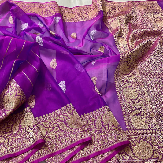 Purple Kora dual shaded saree Banarsi sarees - Saffronfashionindia