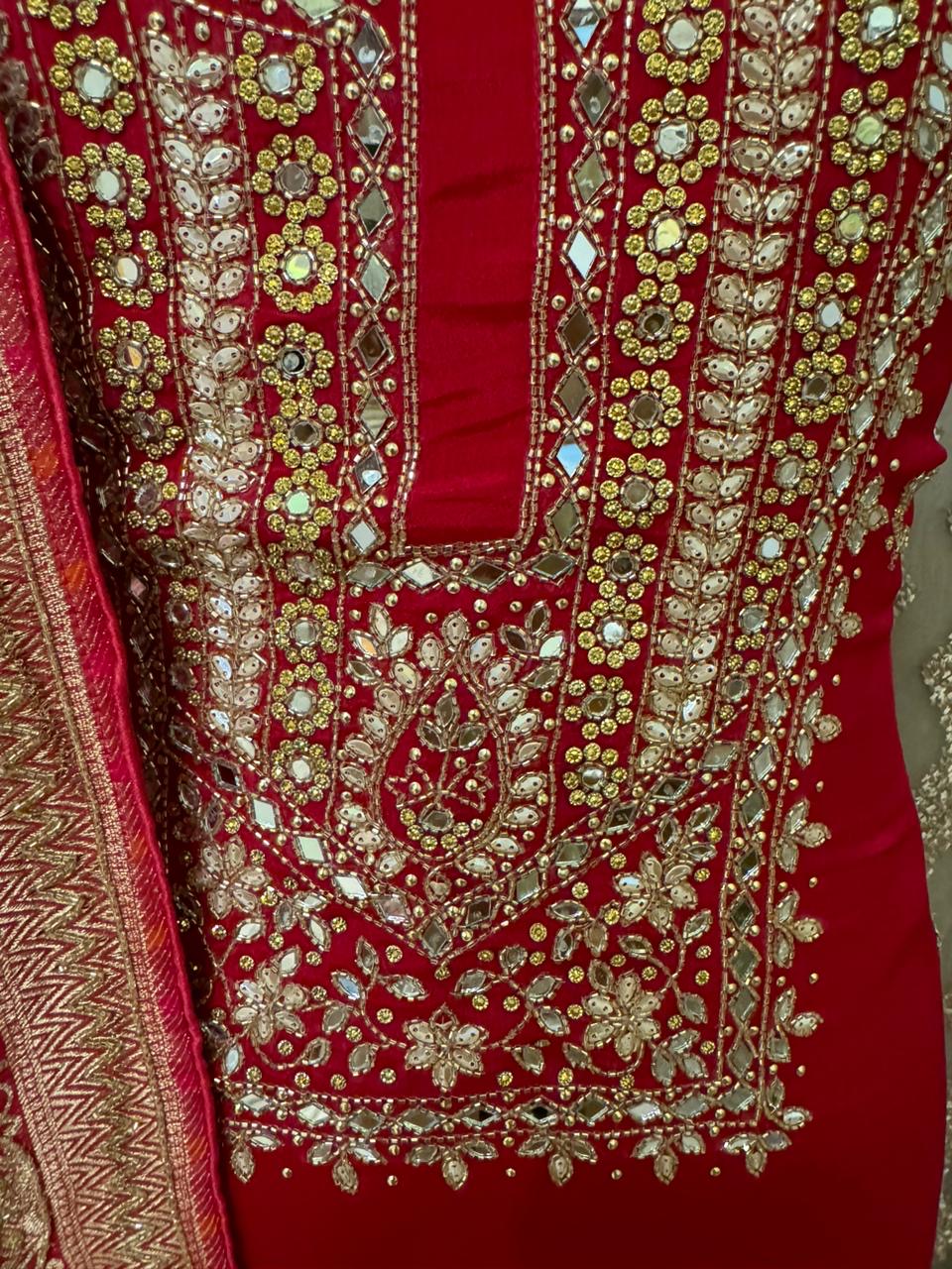 Mirror Handwork Chinon Salwar suit Indian dress - Saffronfashionindia