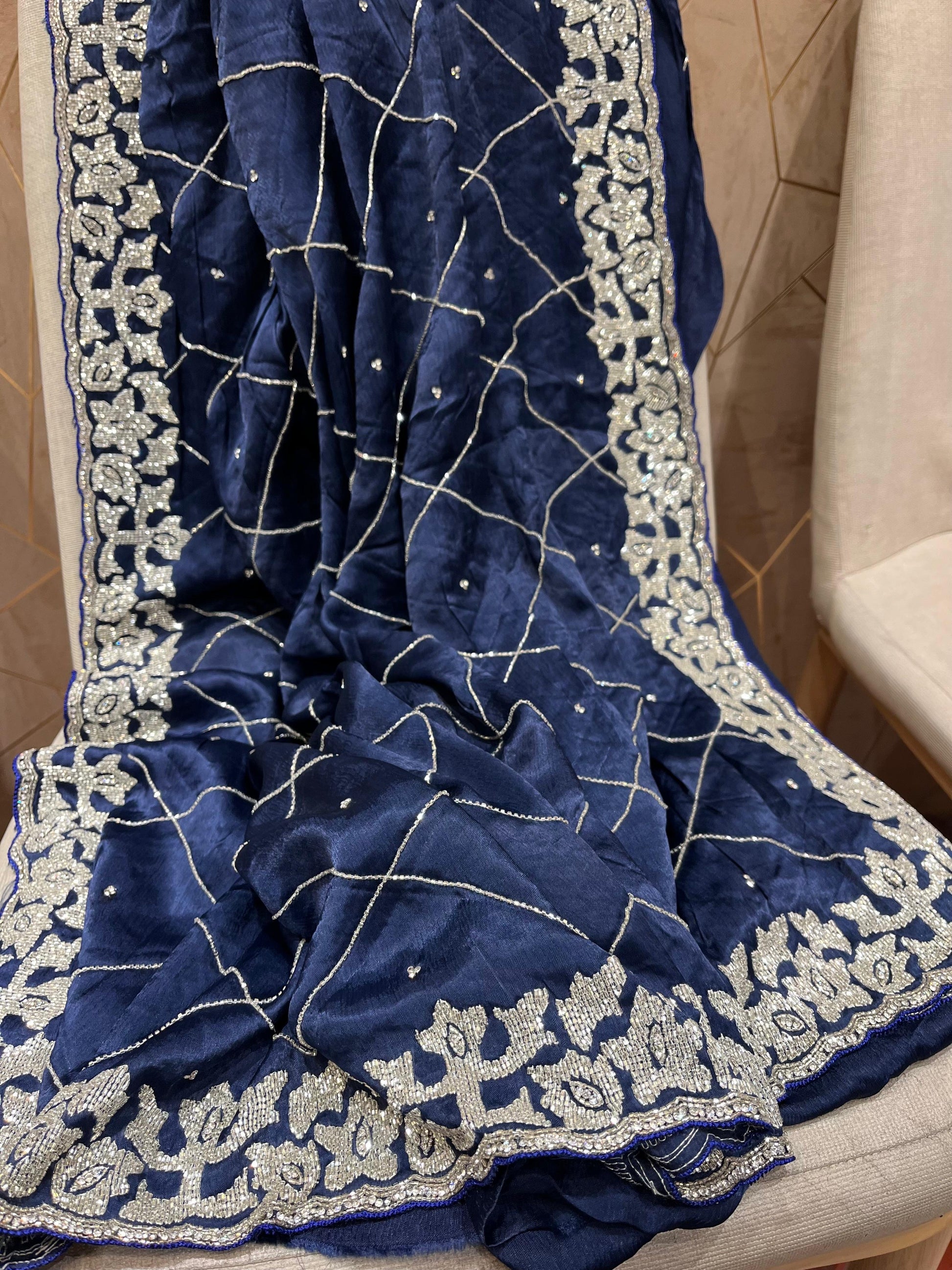 Stunning crepe saree chiffon saree Partywear saris women saree blouse - Saffronfashionindia