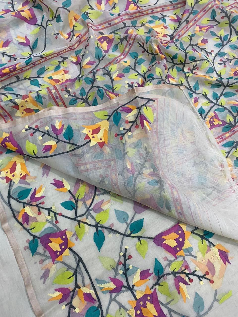 Lavanti muslin jamdani sari - Saffronfashionindia