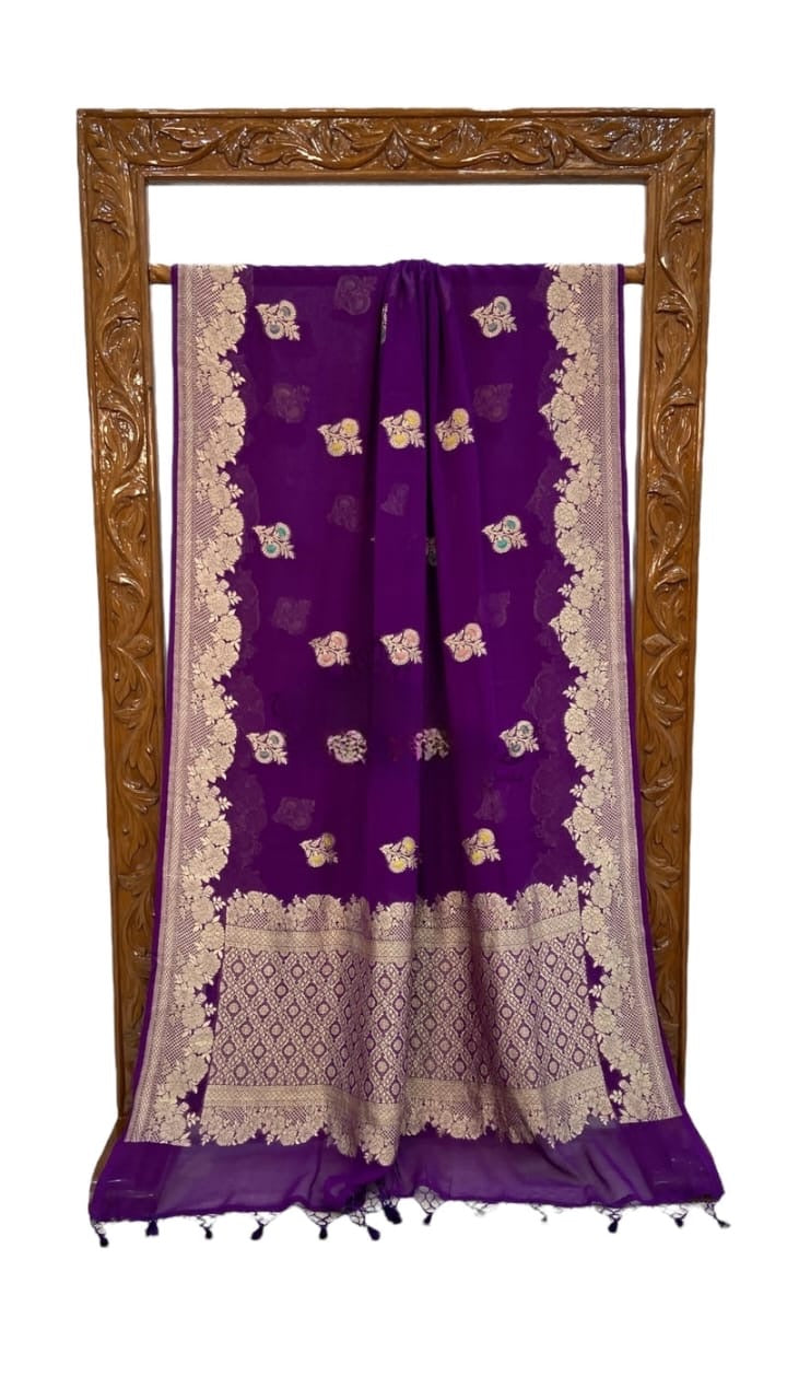 Floral georgette saree khaddi saree Indian sari blouse SaffronFashion