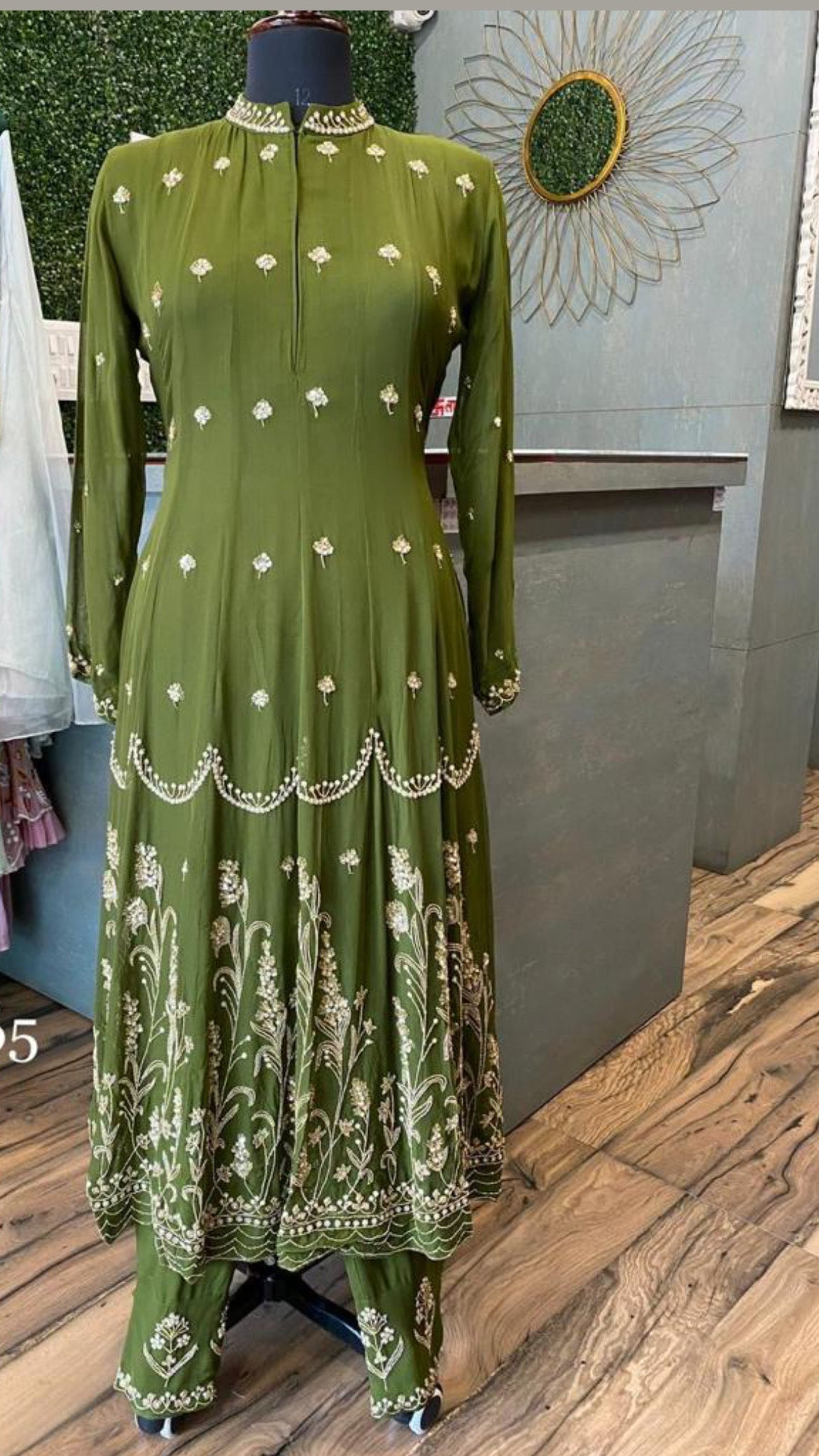 Green lavina Gorgette gown women Dress - Saffronfashionindia