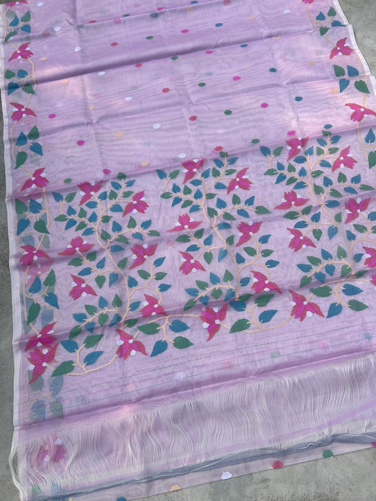 Lavender Muslin Tantuj Saree Handwoven Sarees - Saffronfashionindia