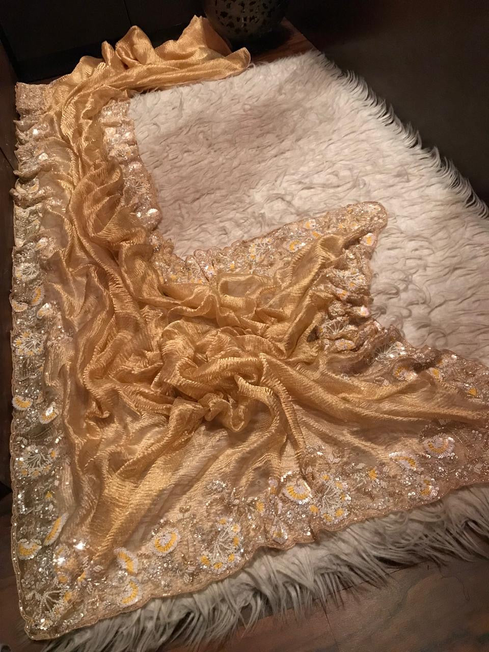 Golden tissue premium Saree Wedding sari blouse SaffronFashion