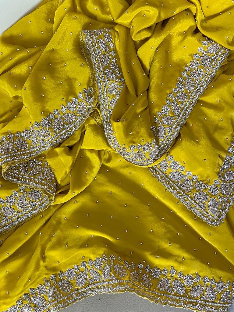 Crepe Satin Zardosi Wedding Saree Women Sari - Saffronfashionindia