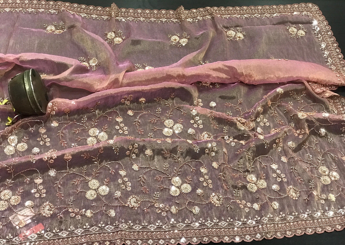 Elegant handwork saree floral sarees Indian sari blouse SaffronFashion
