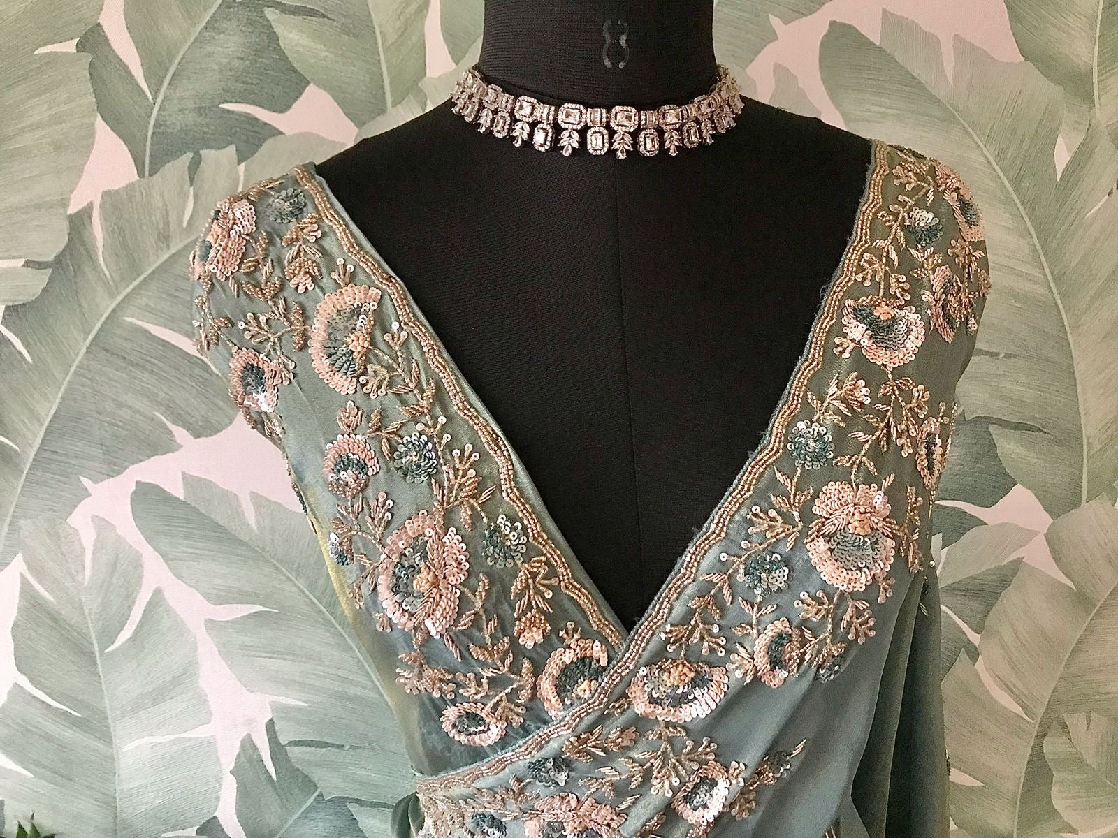 Sea green Banarsi saree tissue Zari saree Indian sari blouse SaffronFashion