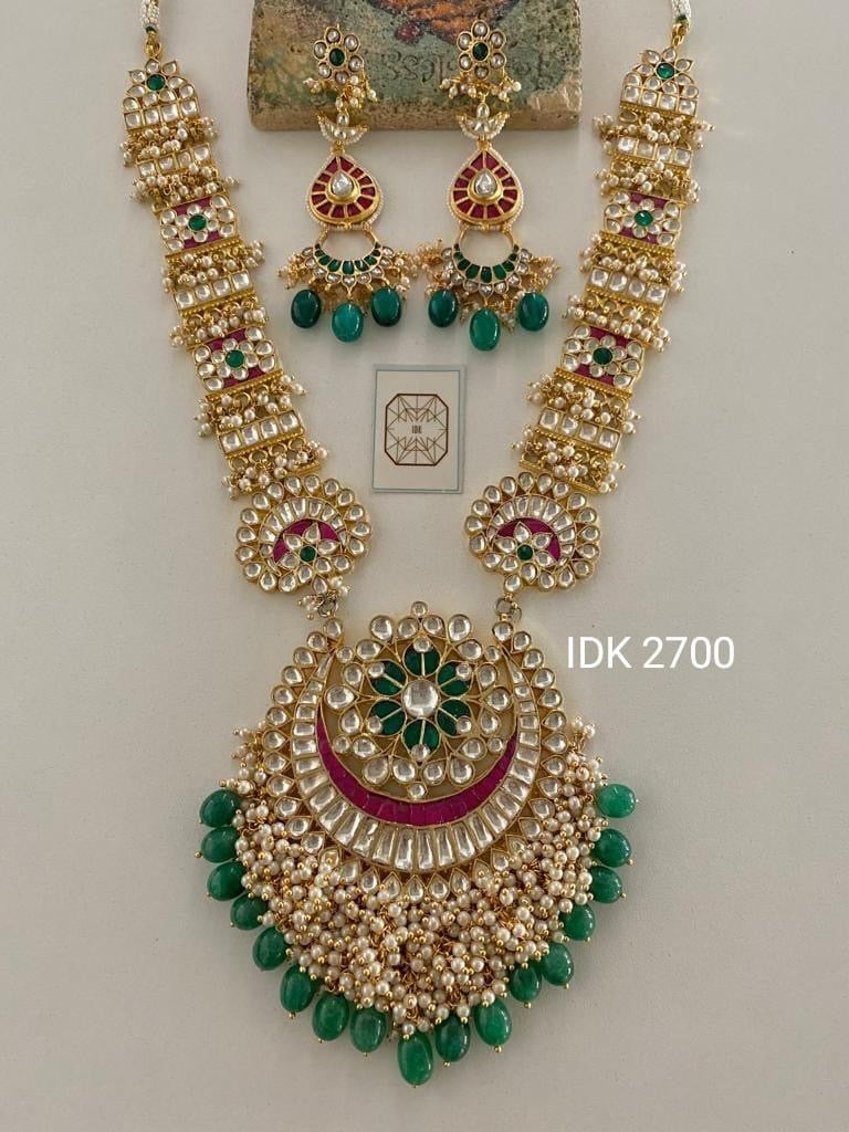 Raima long Kundan Necklace Pacchi Kundan Set - Saffronfashionindia