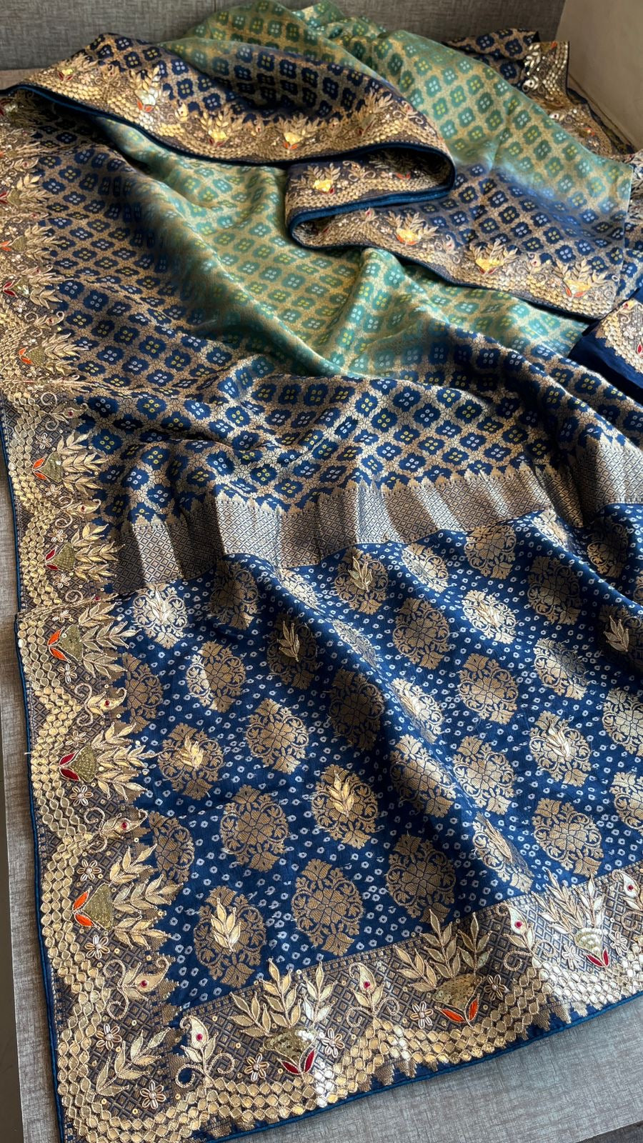 Ravaita Banarsi saree Munga silk gottapatti saree blouse SaffronFashion