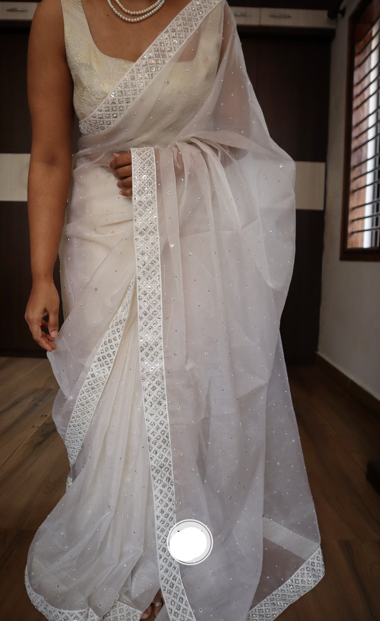 Fairy white saree organza saree simple elegant saree blouse SaffronFashion