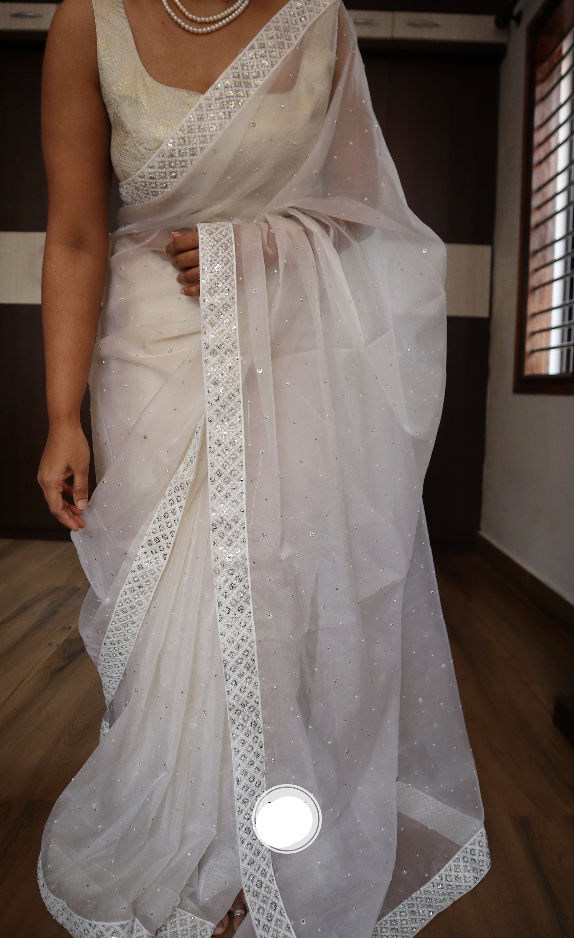 Fairy white saree organza saree simple elegant saree blouse SaffronFashion