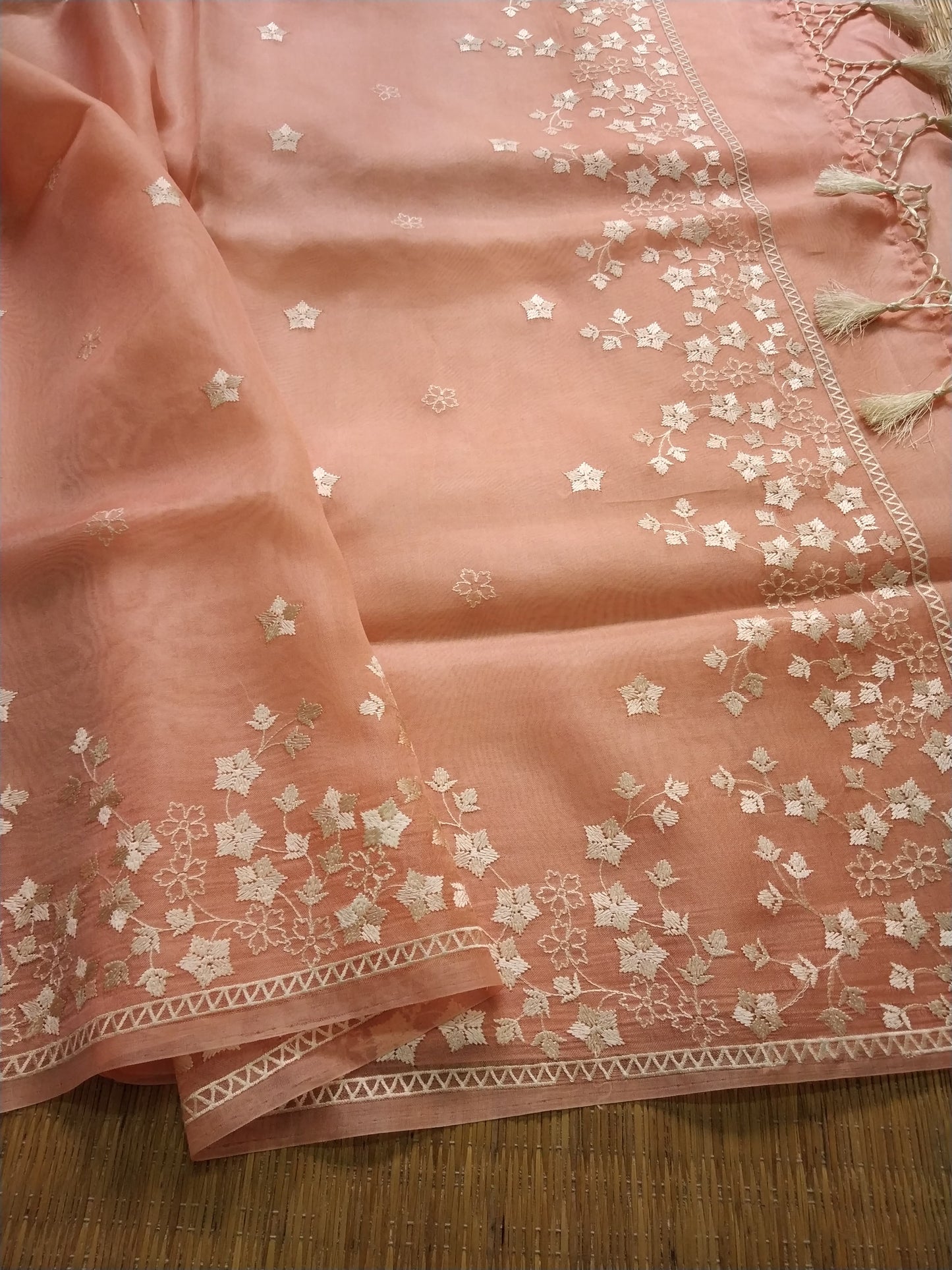Star Inspired Organza Silk Saree Embroidery Indian saree - Saffronfashionindia