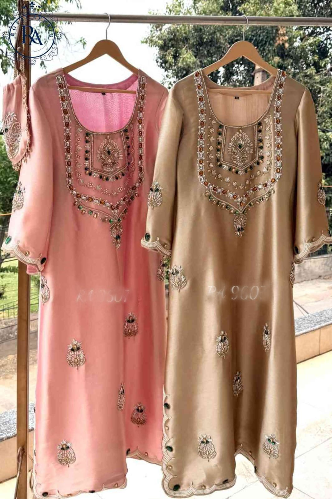 Hand embroidered designer dress partywear shirt dress with potli SaffronFashion