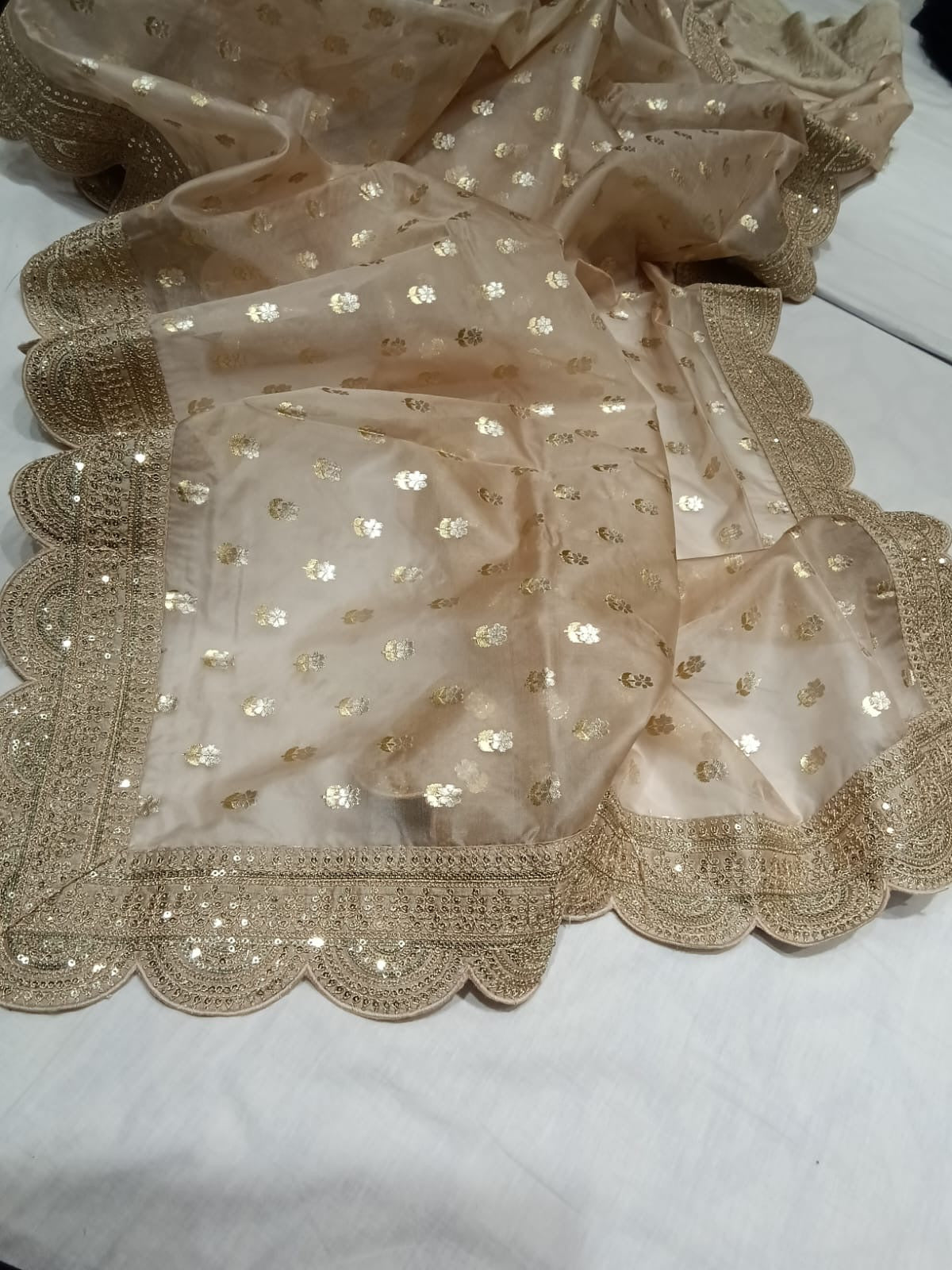 Partywear saree Kora saree scalloped sarees - Saffronfashionindia