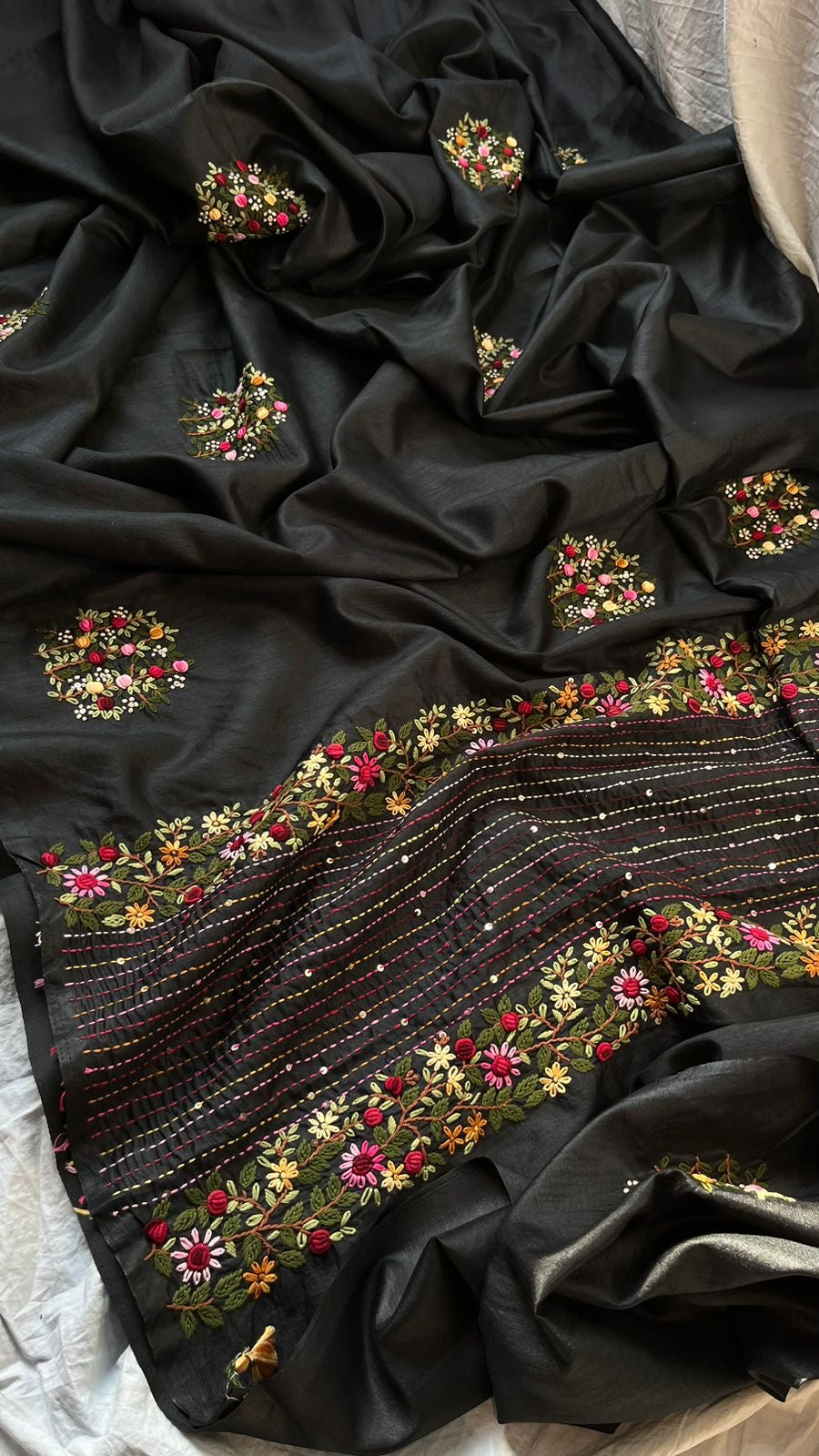 Kivashi Tussar Linen Embroidered Saree Indian Sari - Saffronfashionindia