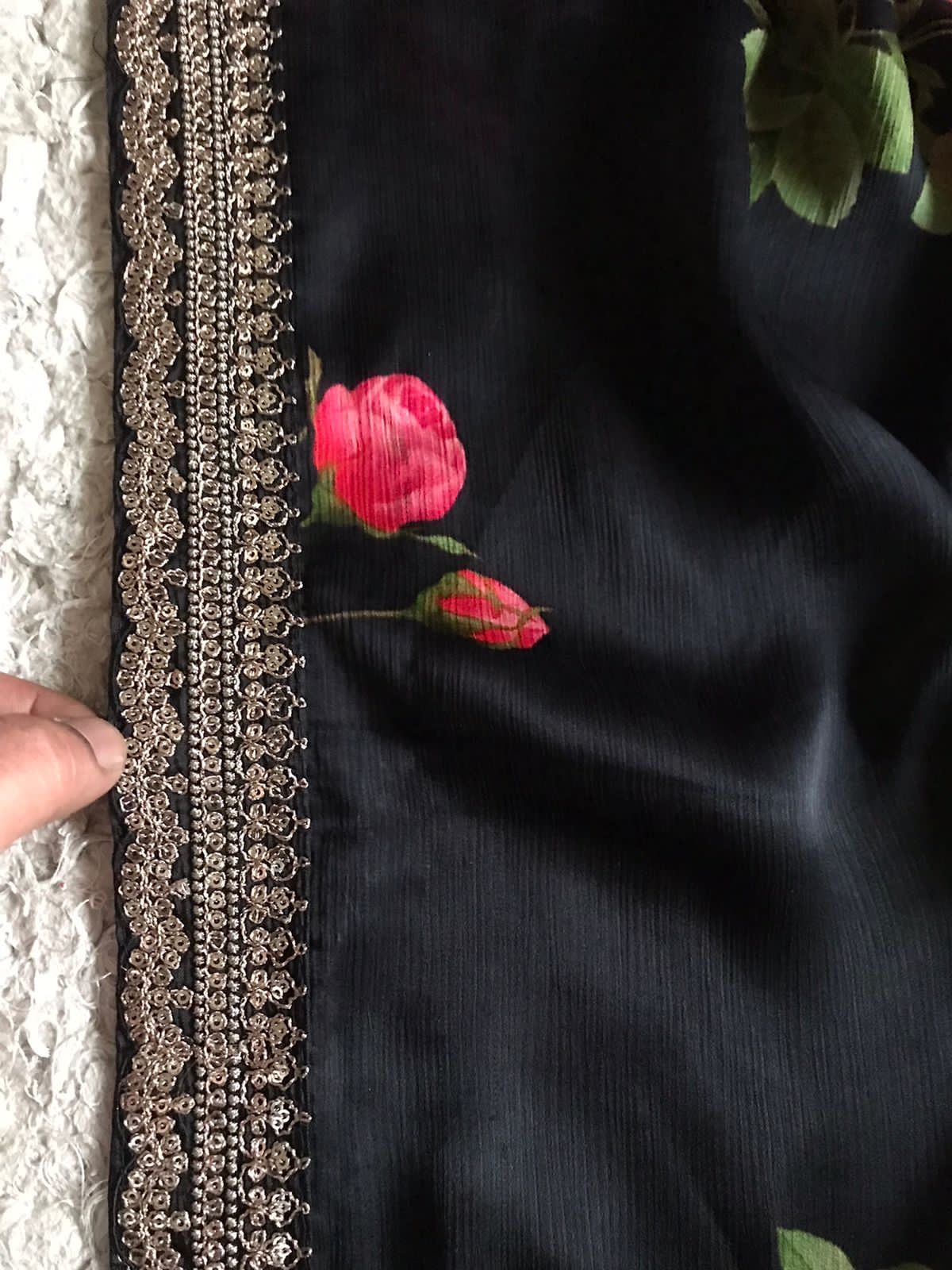 Floral black saree designer inspired sari blouse premium sarees Saffronfashionindia