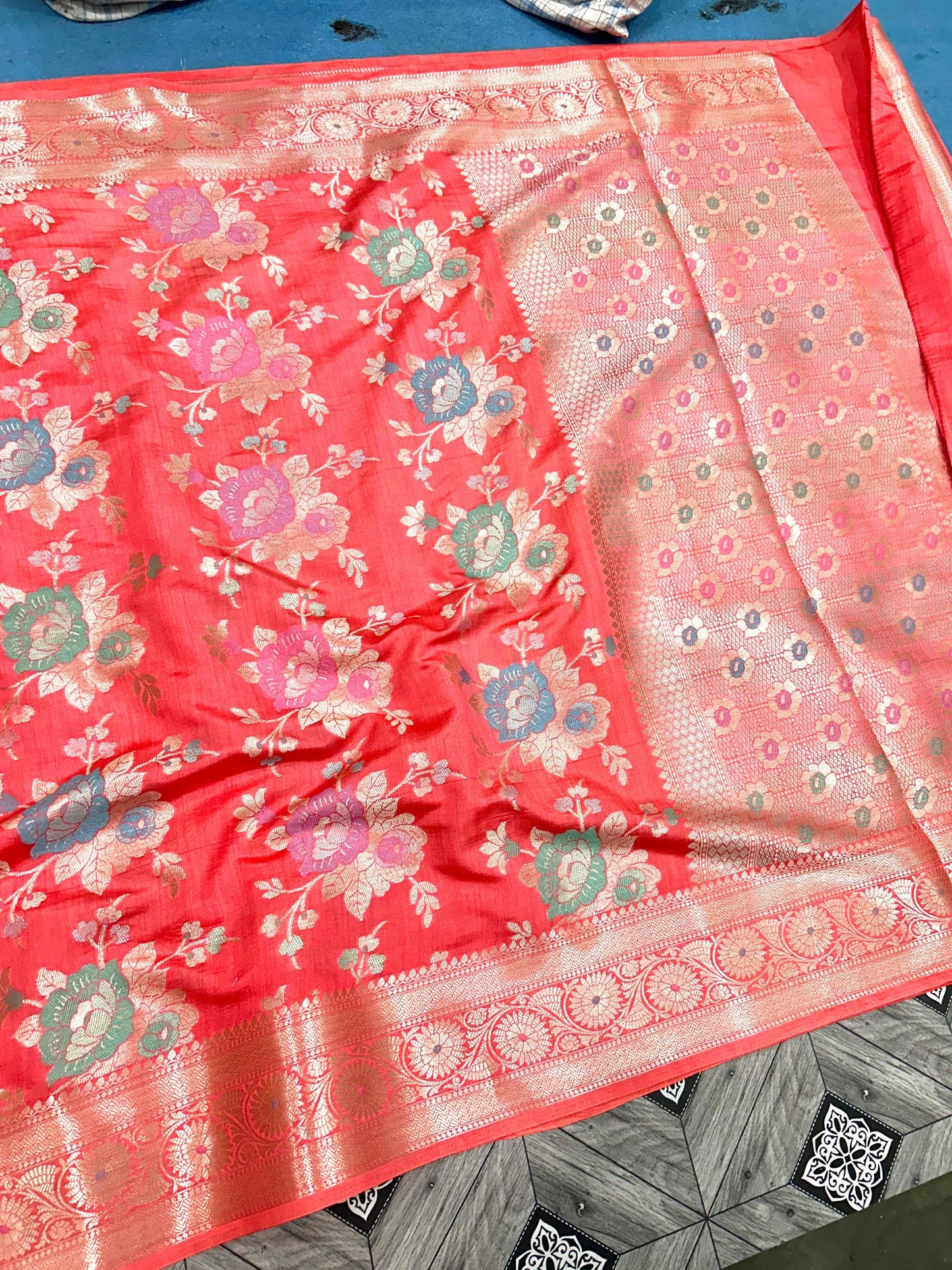 Banarsi chiniya karan silk saree weaving sarees blouse Saffronfashionindia