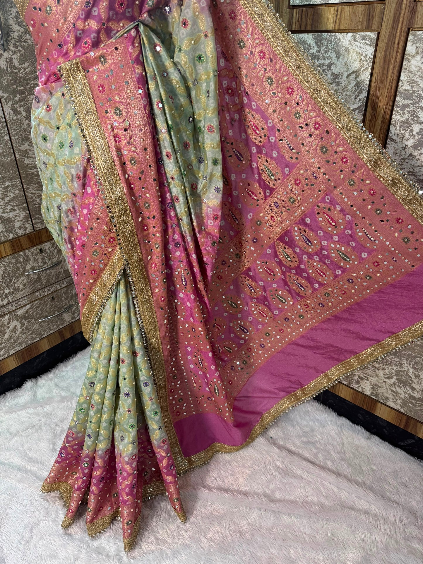 Banarsi soft Bandhej silk saree Indian saree women sari blouse SaffronFashion