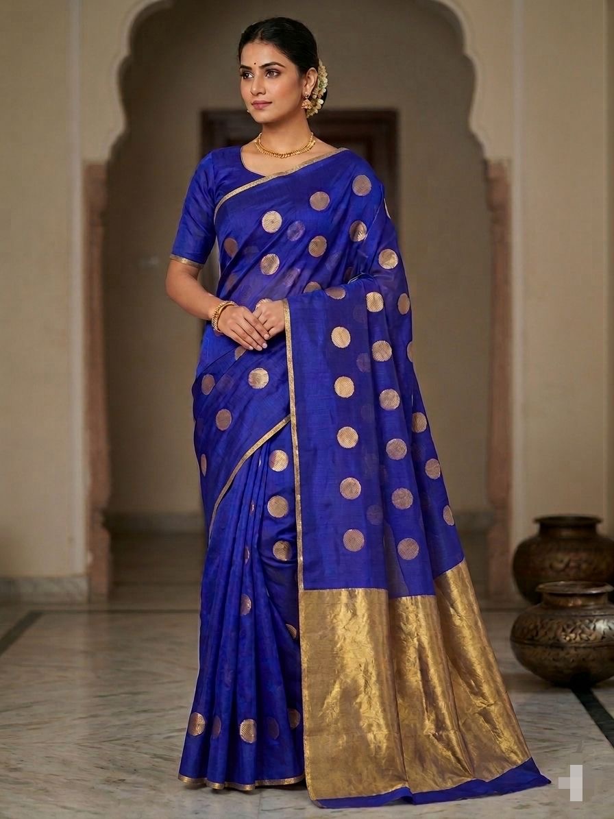 Royal chanderi saree blue chanderi sari blouse Indian sarees SaffronFashion