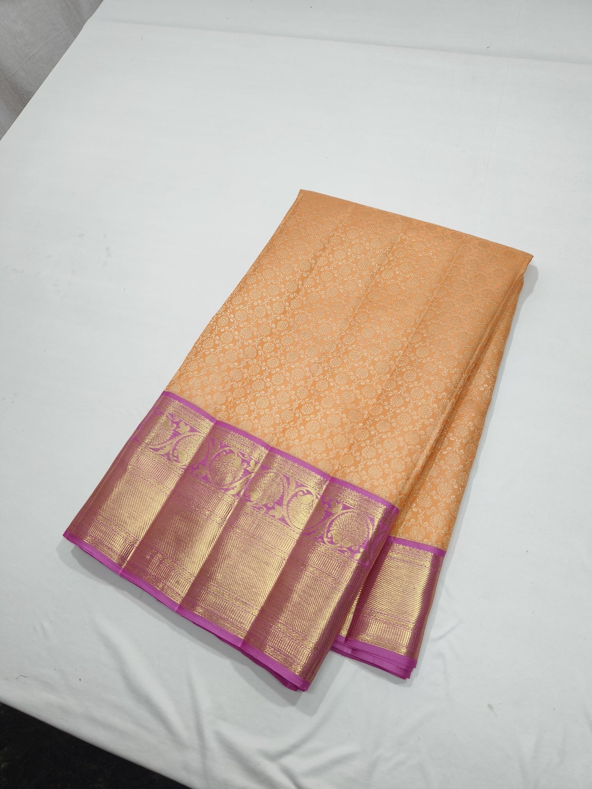 Peach Pure Kanjeevaram Saree South Indian Sari - Saffronfashionindia