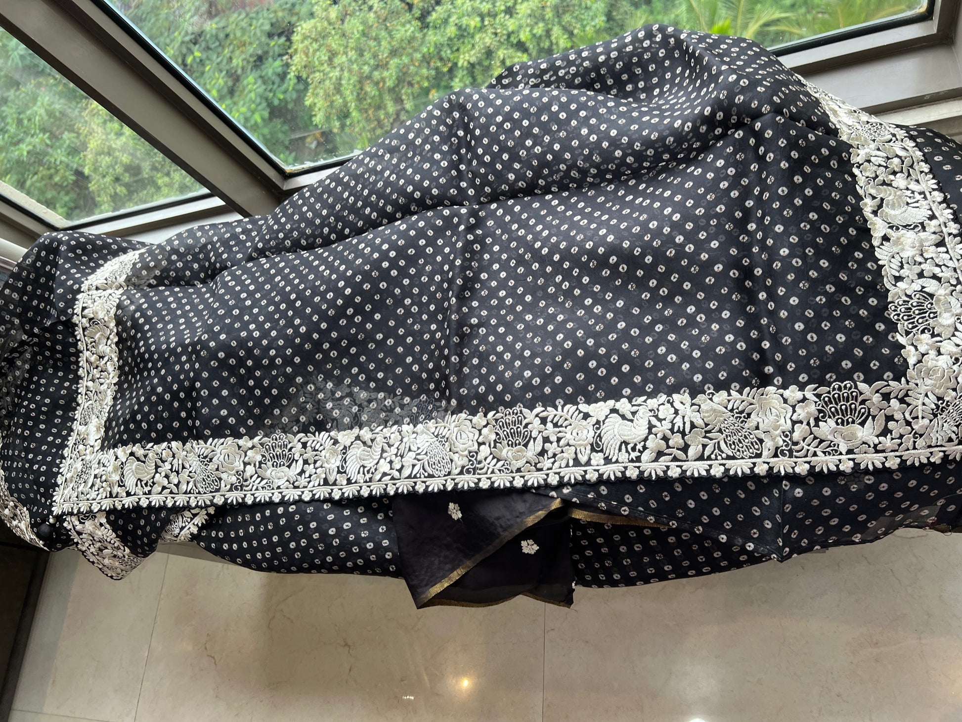 Black Organza Saree parsi inspired border saree blouse - Saffronfashionindia