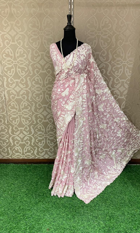 Lavani Georgette saree Indian trendy saree blouse - Saffronfashionindia