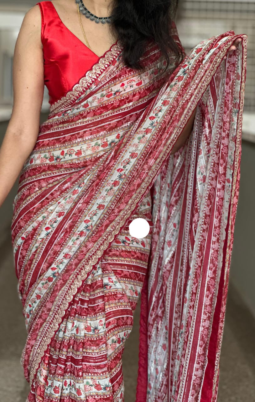 Premium handloom saree gorgette saree Indian sari blouse - Saffronfashionindia