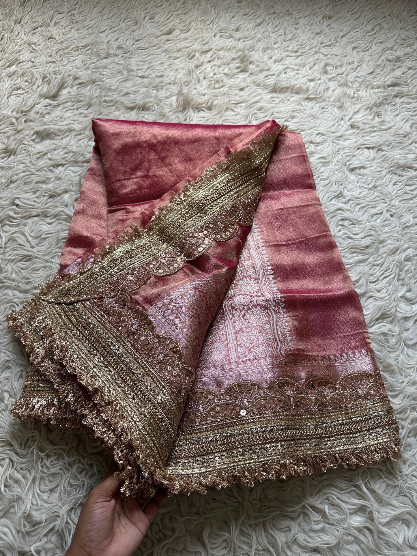 Maharani inspired tissue saree Zari saree exclusive sarees partywear sari blouse SaffronFashion