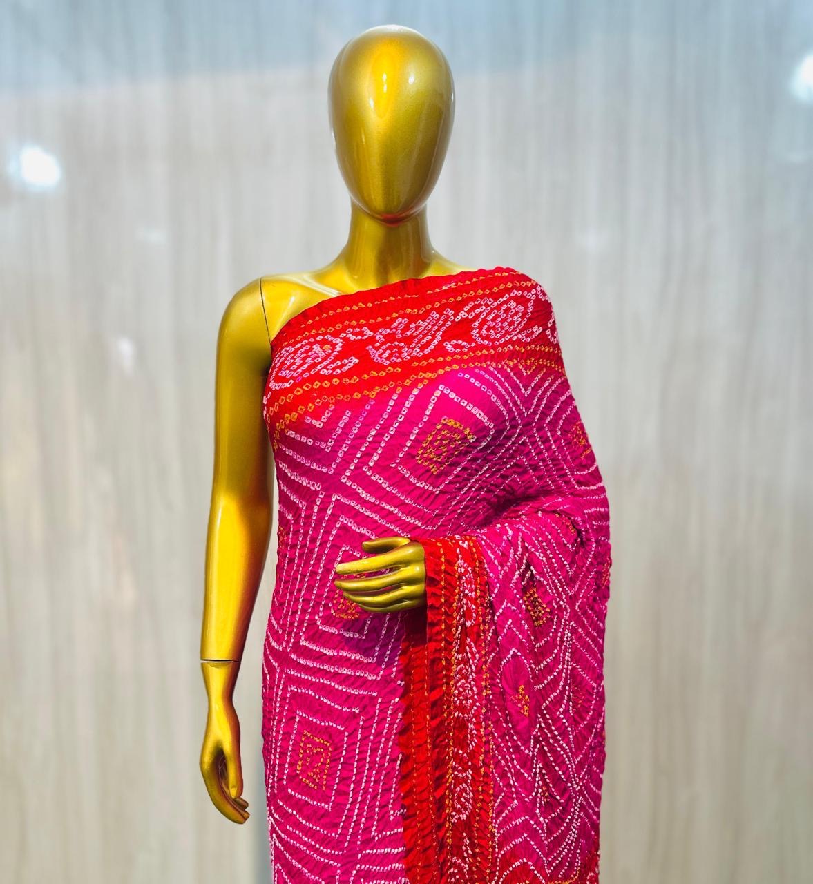 Bandhani gajji silk saree Indian traditional saree blouse - Saffronfashionindia
