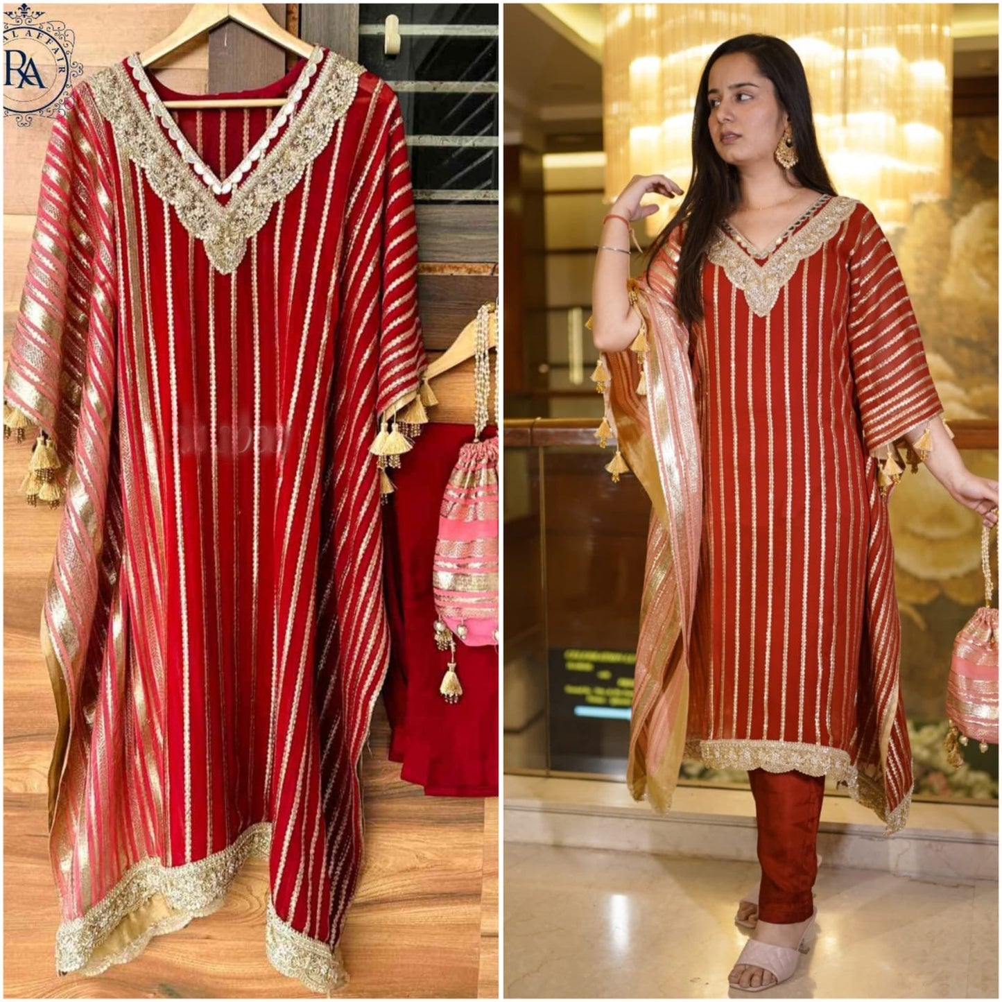 Partywear Kaftan Set Georgette kaftan set SaffronFashion
