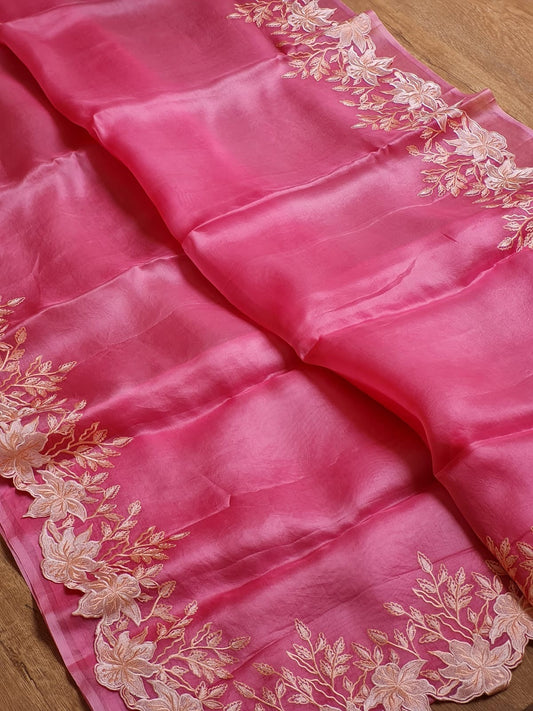 Ivisha Organza silk saree Indian wedding sarees blouse SaffronFashion