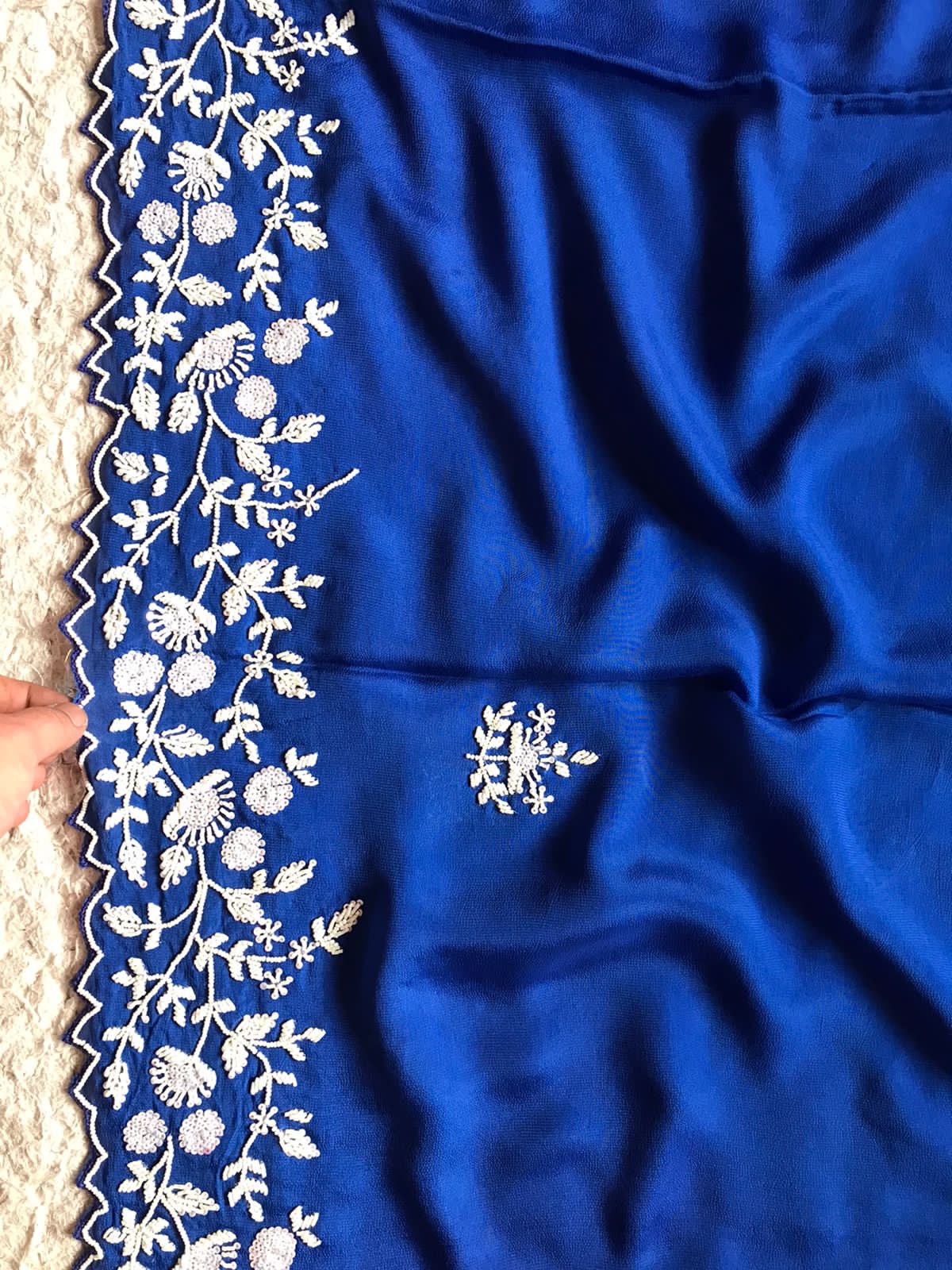 Pearl Elegabt Blue Gorgette women Saree - Saffronfashionindia