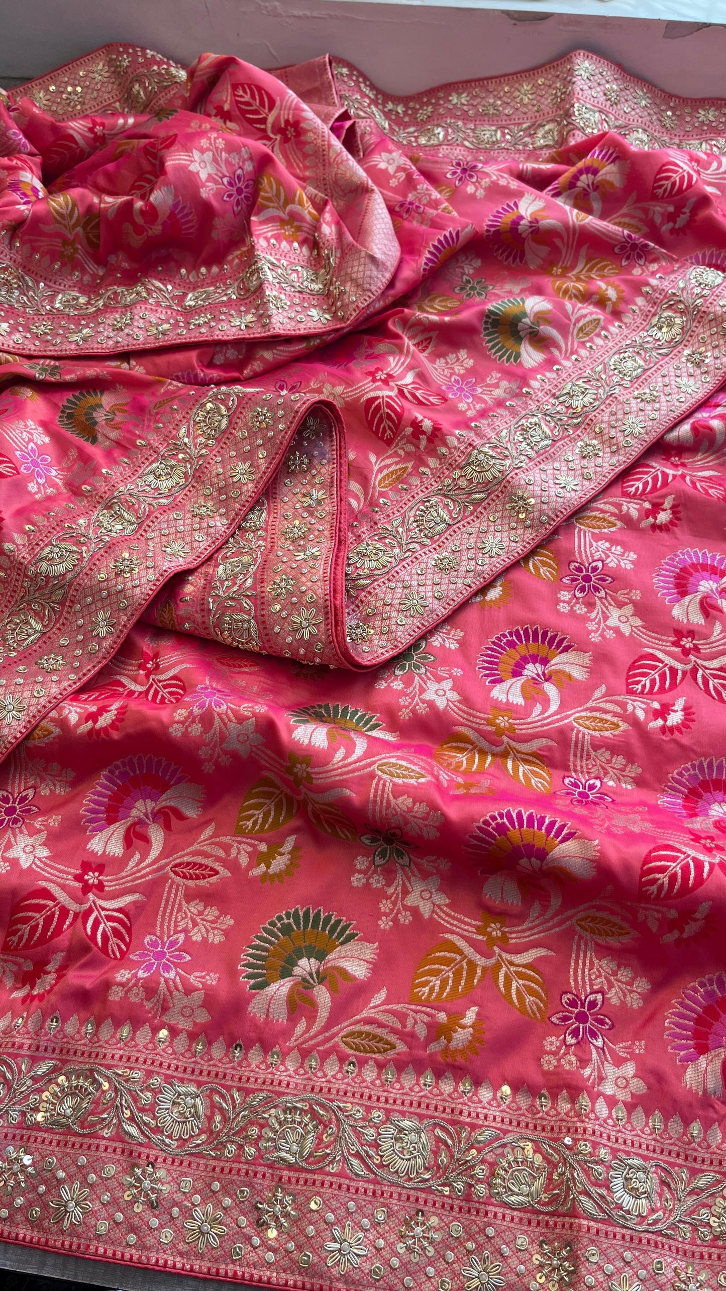 Pink Elegant munga saree Banarsi saree wedding sari blouse SaffronFashion