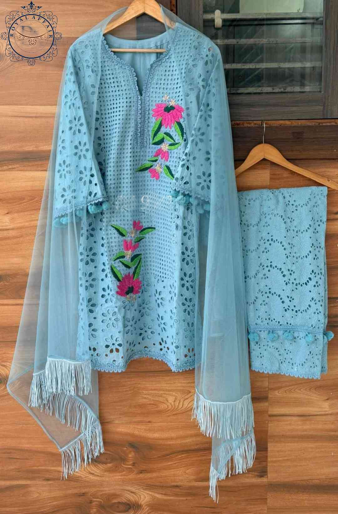 Chikankari stitched shirt set designer dress Saffronfashionindia