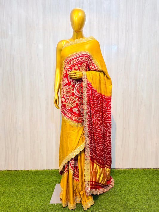 Ramani gajji silk saree Bandhani saree luxury sari Saffronfashionindia