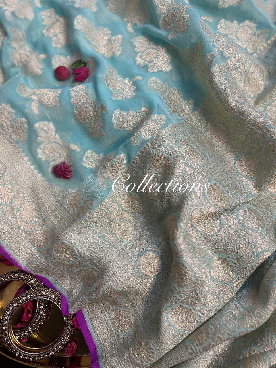 Itani khaddi Georgette saree handwoven sarees blouse SaffronFashion