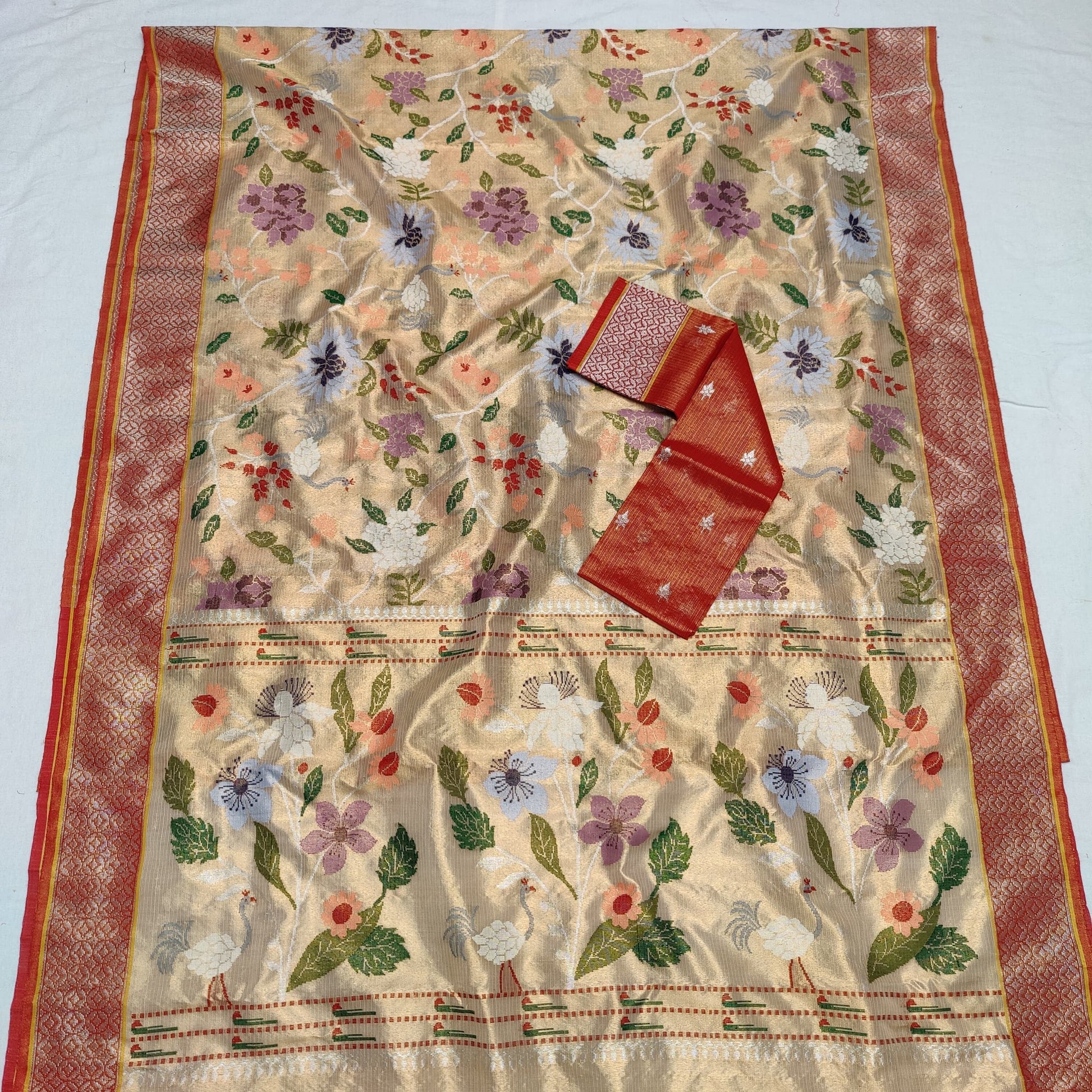 Subhana Zari Kota saree double tissue saree blouse SaffronFashion